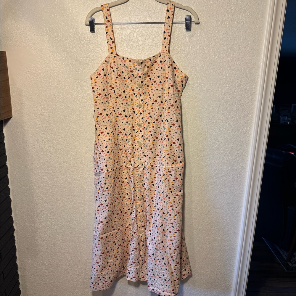 Madewell Button Down Multi-Colored Speckled Square Neck Midi Dress Size 4 - Picture 3 of 10